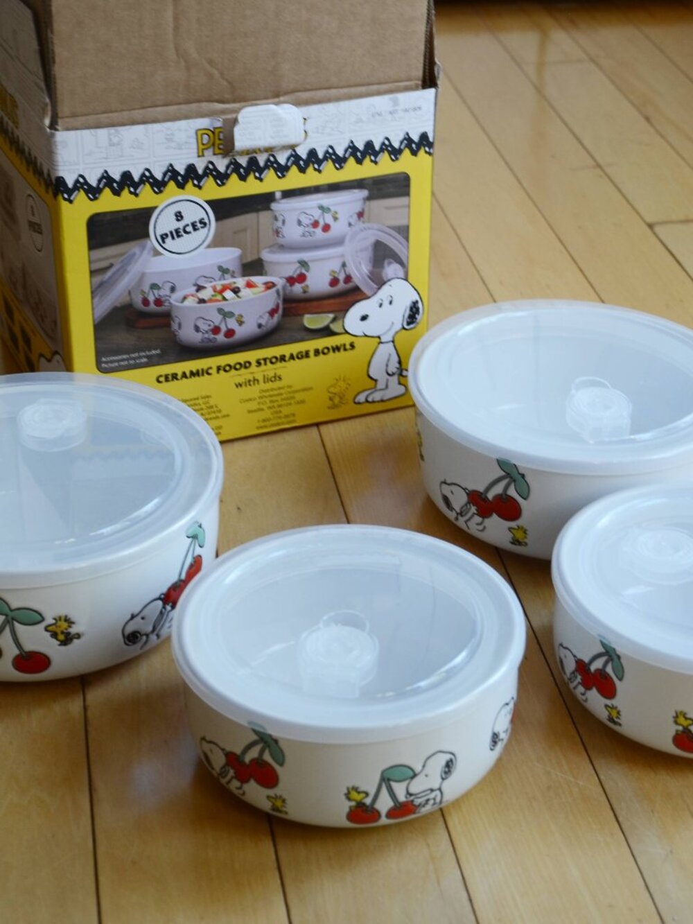 Peanuts Snoopy Ceramic Food Storage Bowls With Venting Lids- 4pack